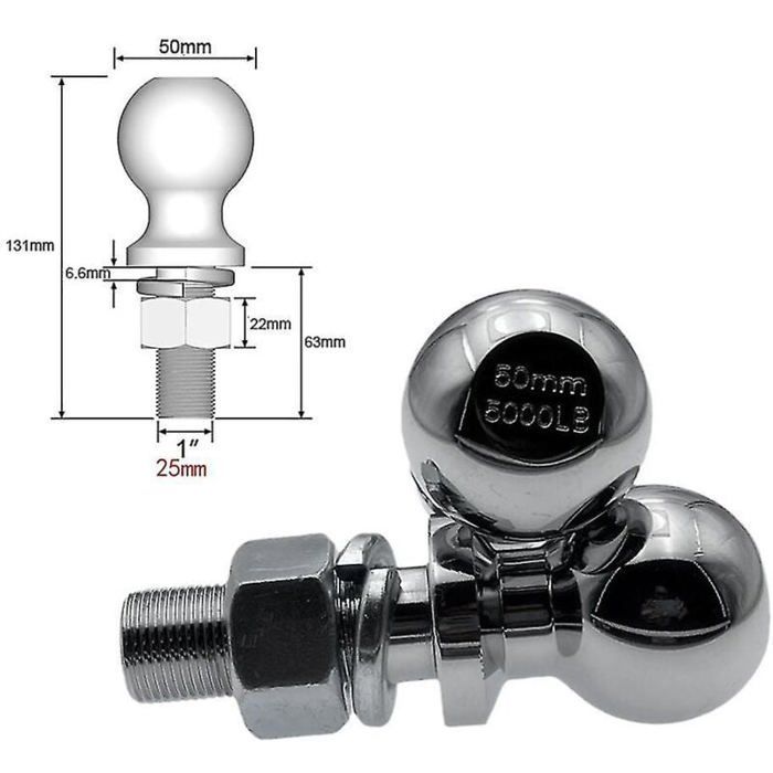 Bola de remolque cromada con capacidad para 50 mm de diámetro, repuestos para remolques, accesorios para vehículos recreativos.