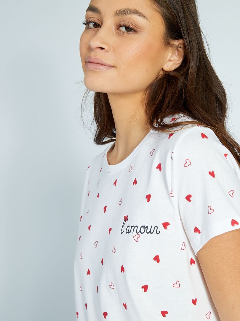 Camisola de dormir com estampa de coração para o Dia dos Namorados - BRANCA