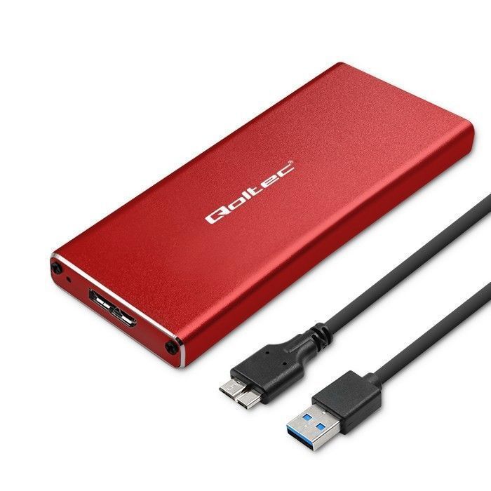 Disco rígido SSD externo - Qoltec - 51831 - 2 TB - USB 3.0 - Vermelho - Super Velocidade 5 Gb/s