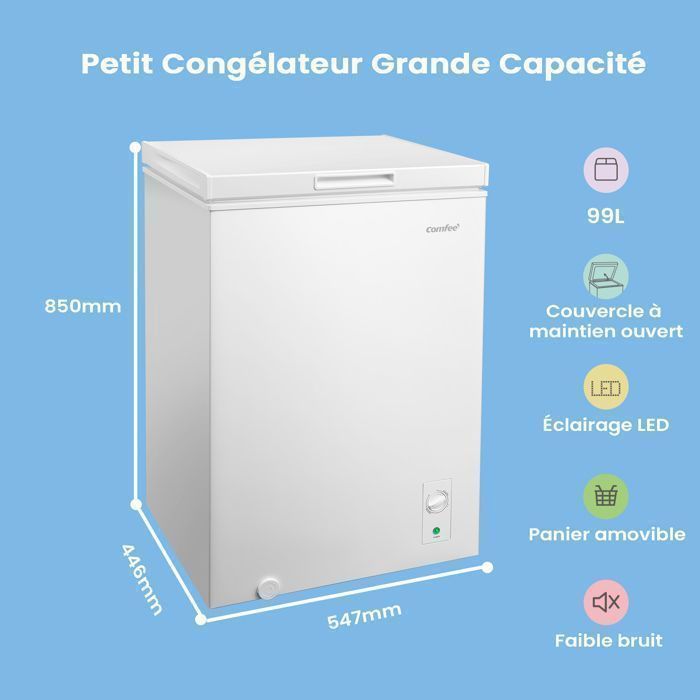 Congélateur Coffre Comfee RCC102WH2EU(E) 99L -  54,7 x 44,6 x 85 cm - Classe E - 38dB -  LED - Compact