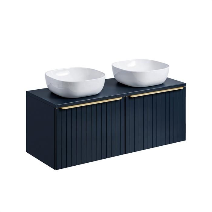 Conjunto de Móveis para Banheiro - OTITEC - AZUL PROFUNDO INTENSO - 120 cm - Pia Dupla - Espelhos com LED