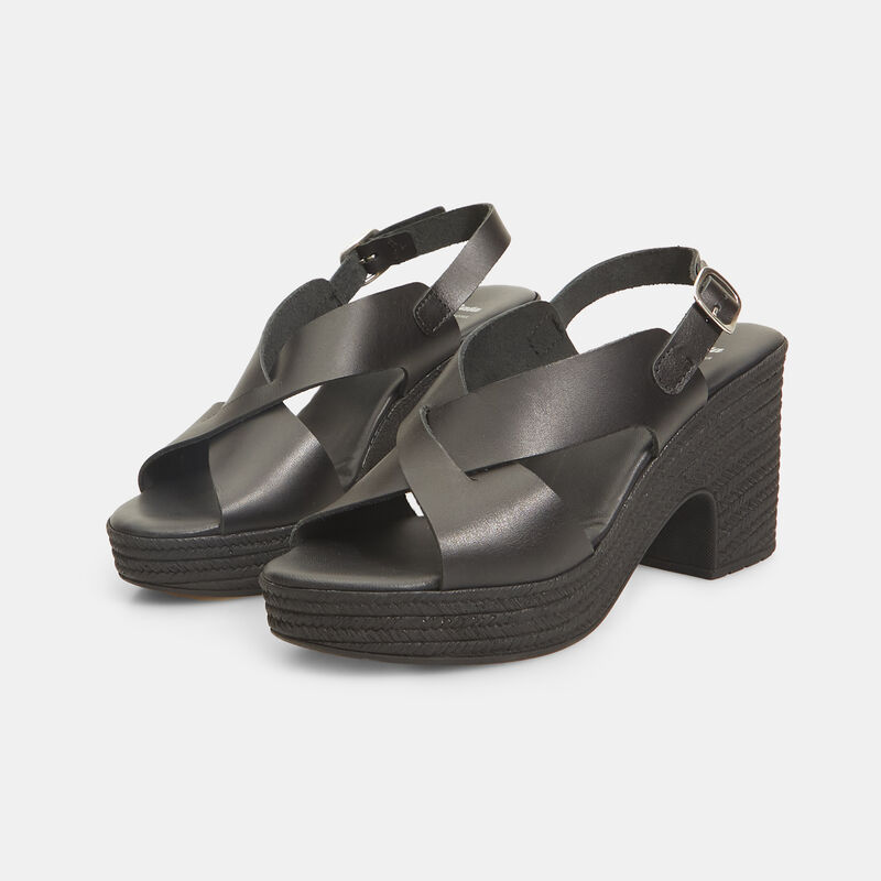 Leren sandalen voor dames met blokhak