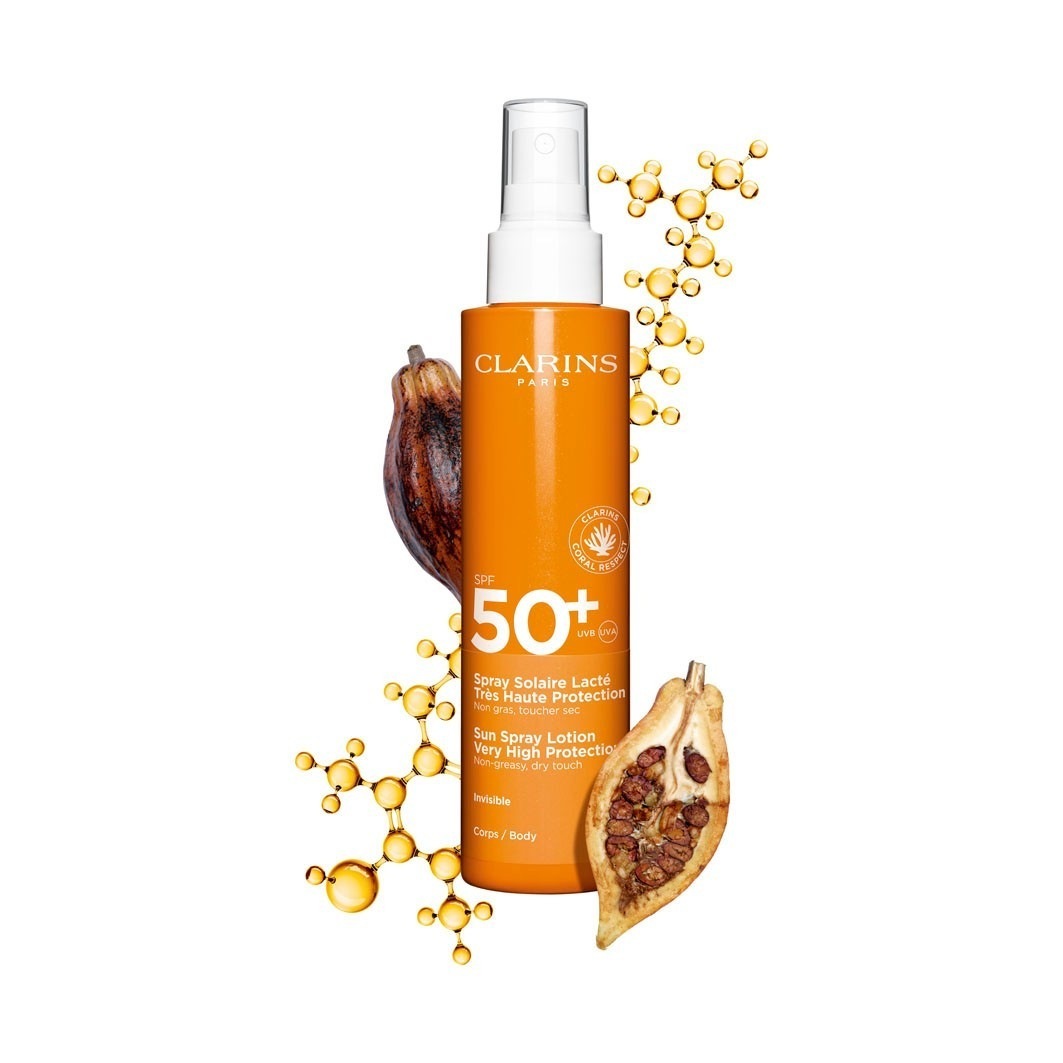„Clarins“ apsauginis purškiklis nuo saulės, purškiamas losjonas nuo saulės su labai aukštu apsaugos nuo saulės faktoriumi 50+ – 150 ml