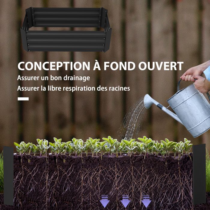 Raised garden beds - Outsunny - set of 2 corrugated steel garden beds for fruits and herbs - steel - 100x50x30cm - black