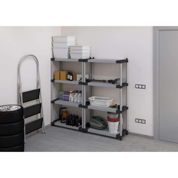 Plastic shelving unit - TOOD - 5 shelves - Load capacity 80 kg - 80x40x171 cm - Black/grey