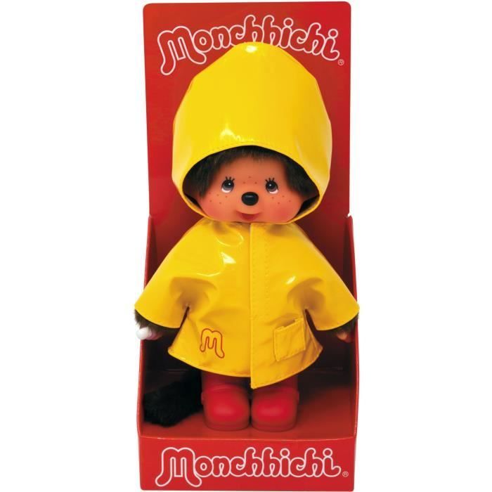 Pelúcia Monchhichi - BANDAI - Capa de chuva amarela icônica - 20 cm