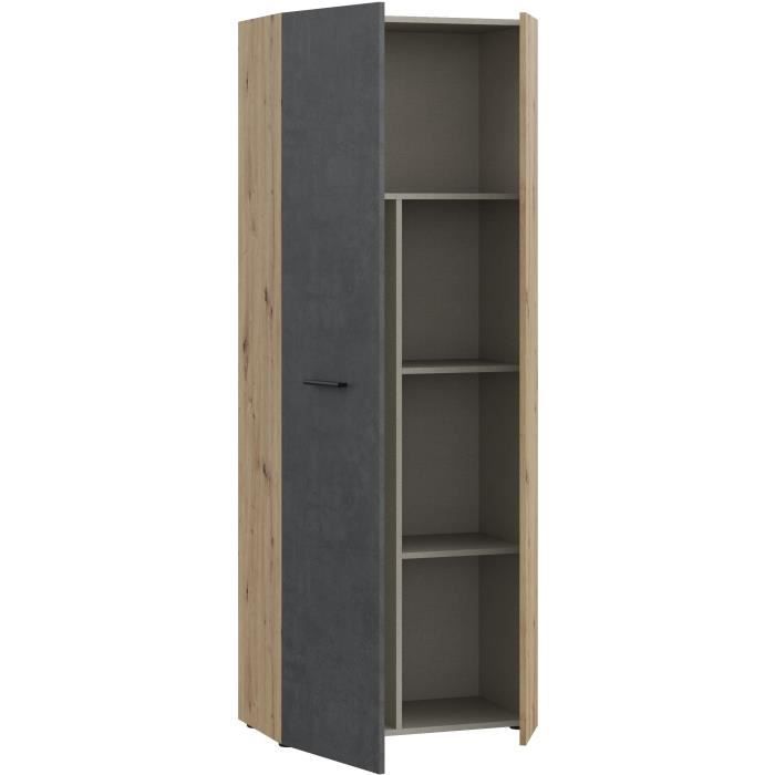 Armario de almacenamiento - Hormigón gris oscuro / Roble - 68,7 x 36,5 x 181,1 cm