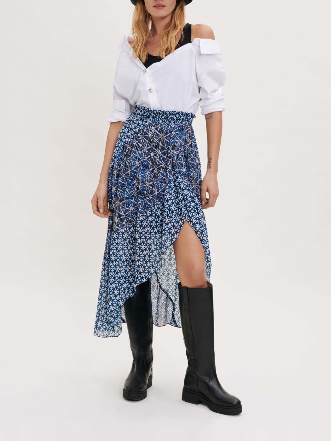 Fustă elastică din viscoză imprimată - Indigo