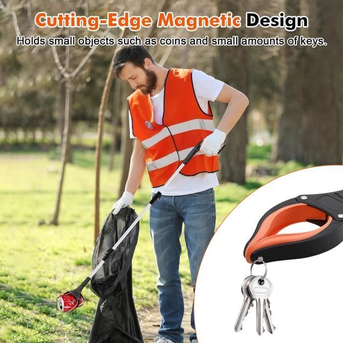 Pinza de alcance para adultos, herramienta de alcance de 109 cm con agarre magnético y cabezal giratorio, pinza para alcanzar objetos sin agacharse.
