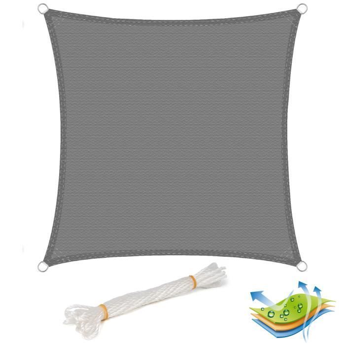 Vela de sombra cuadrada de HDPE - WOLTU - 3,6 x 3,6 m - Gris - Protección UV