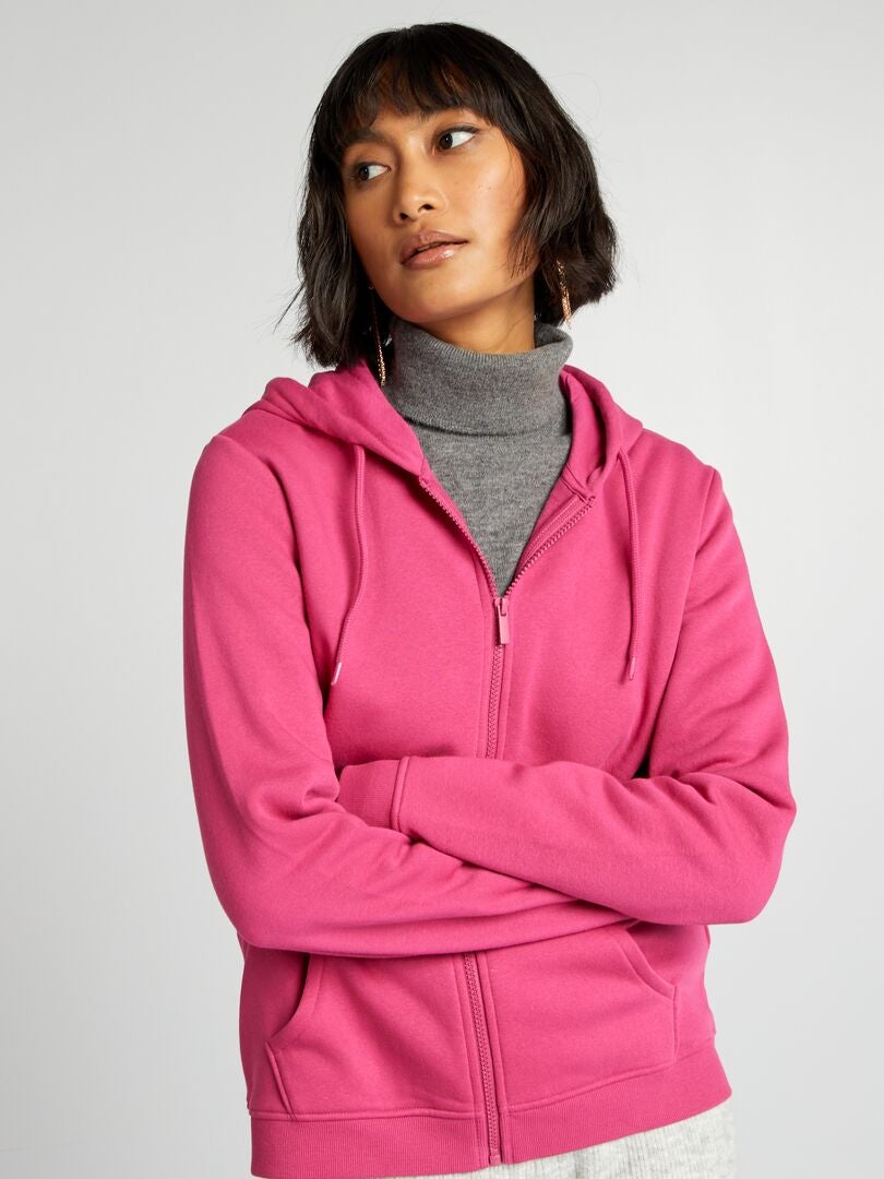 Hoodie met rits - donkerroze