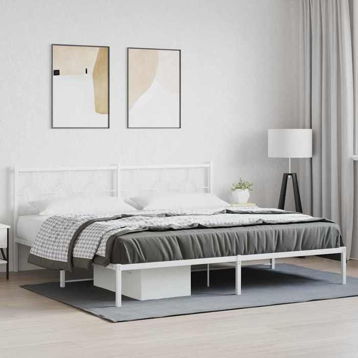 Cama blanca de 200 x 200 cm - Estructura metálica - Colchón no incluido - y cabecero blanco de 200 x 200 cm 005_350135