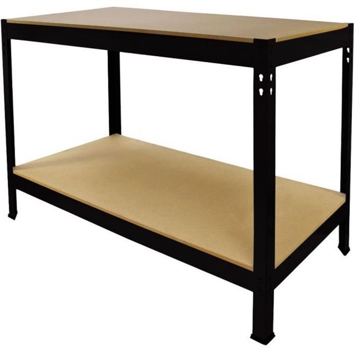 Banco de trabajo para taller / Mesa de trabajo de acero negro - Estantería Monster - 120 cm x 60 cm x 90 cm - Capacidad de 200 kg