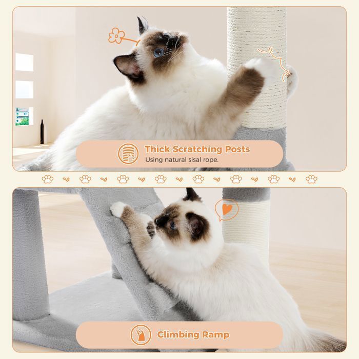 PAWZ Road Arbre à Chat xl Coussin Amovible, Poteau Griffoir, Condo double large pour les gros chats, 143cm Gris