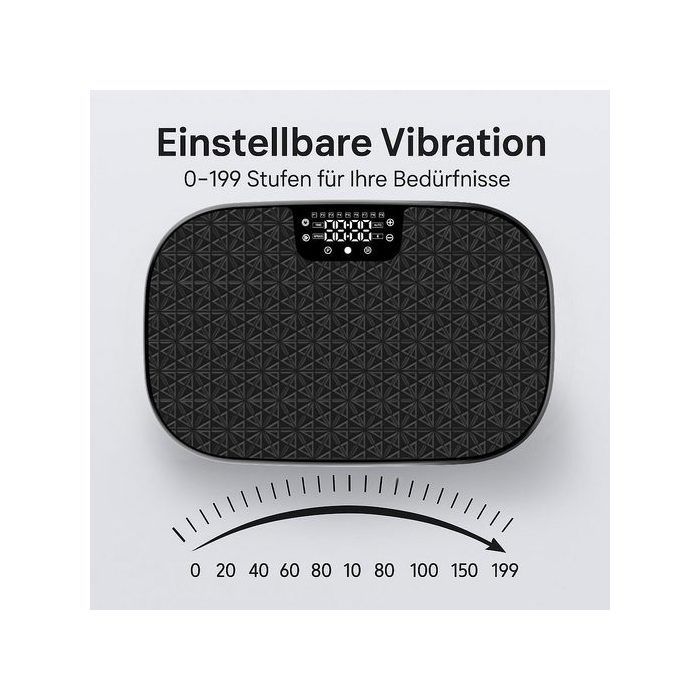 Plataforma vibratoria Homefire negra con 199 velocidades, capacidad de carga máxima de 150/200 kg.