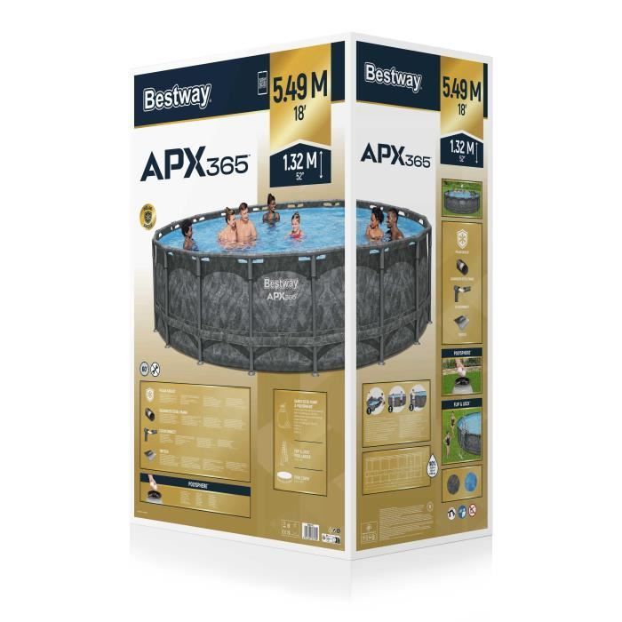 Kit Piscine hors sol tubulaire BESTWAY - APX 365™ - 549 x 132 cm - Ronde (Filtre à sable, 250 g polysphère, échelle, bâche)