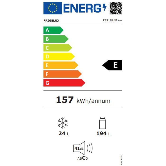 Upright refrigerator - FRIGELUX - RF218RNA++ - 2 doors - 218 L - 55 x 57.5 x 146 cm - Black