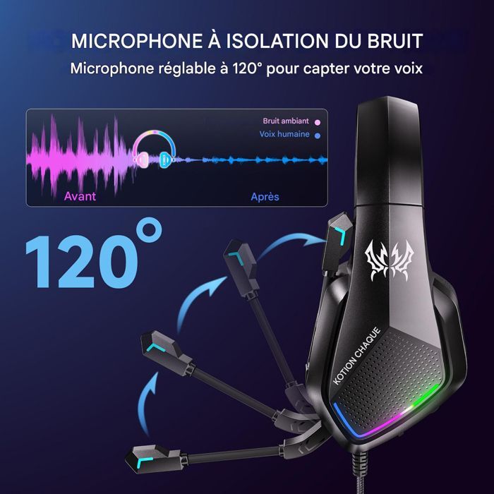 Fone de ouvido gamer com fio 7.1, microfone com cancelamento de ruído, LED RGB, compatível com PS5/PS4/Xbox/PC/Switch - Ótima opção de presente para gamers