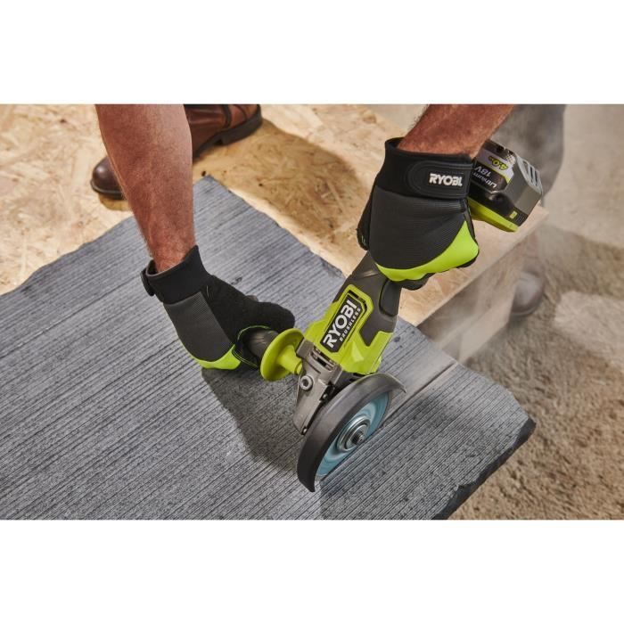 RYOBI - Amoladora angular sin escobillas - 18 V - 125 mm - 8000-9200 RPM + 1 batería de 4 Ah + cargador - RC18120B-140X