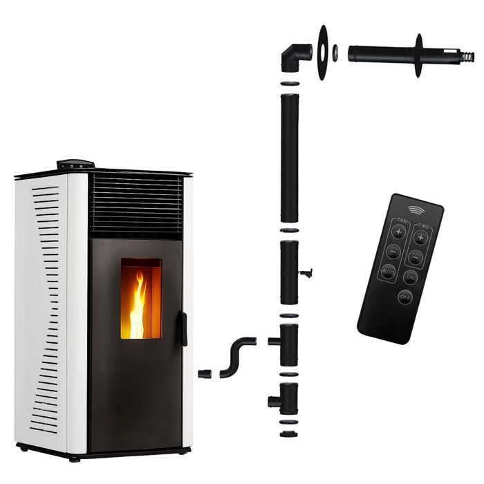 Poêle à granulés étanche Anita 12 kW Blanc Sannover + Kit d'installation