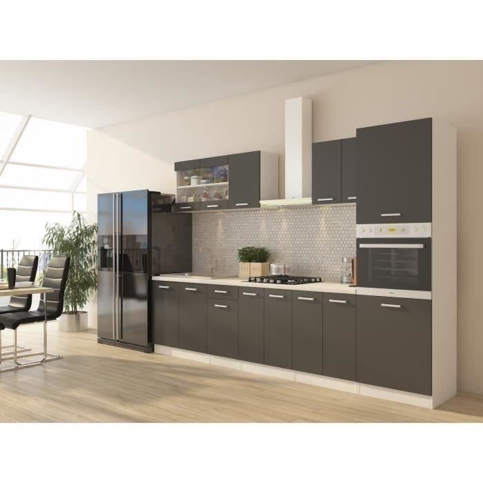 Cocina completa ULTRA con columna de horno y encimera incluidas - Ancho 300 cm - 9 módulos - Gris mate