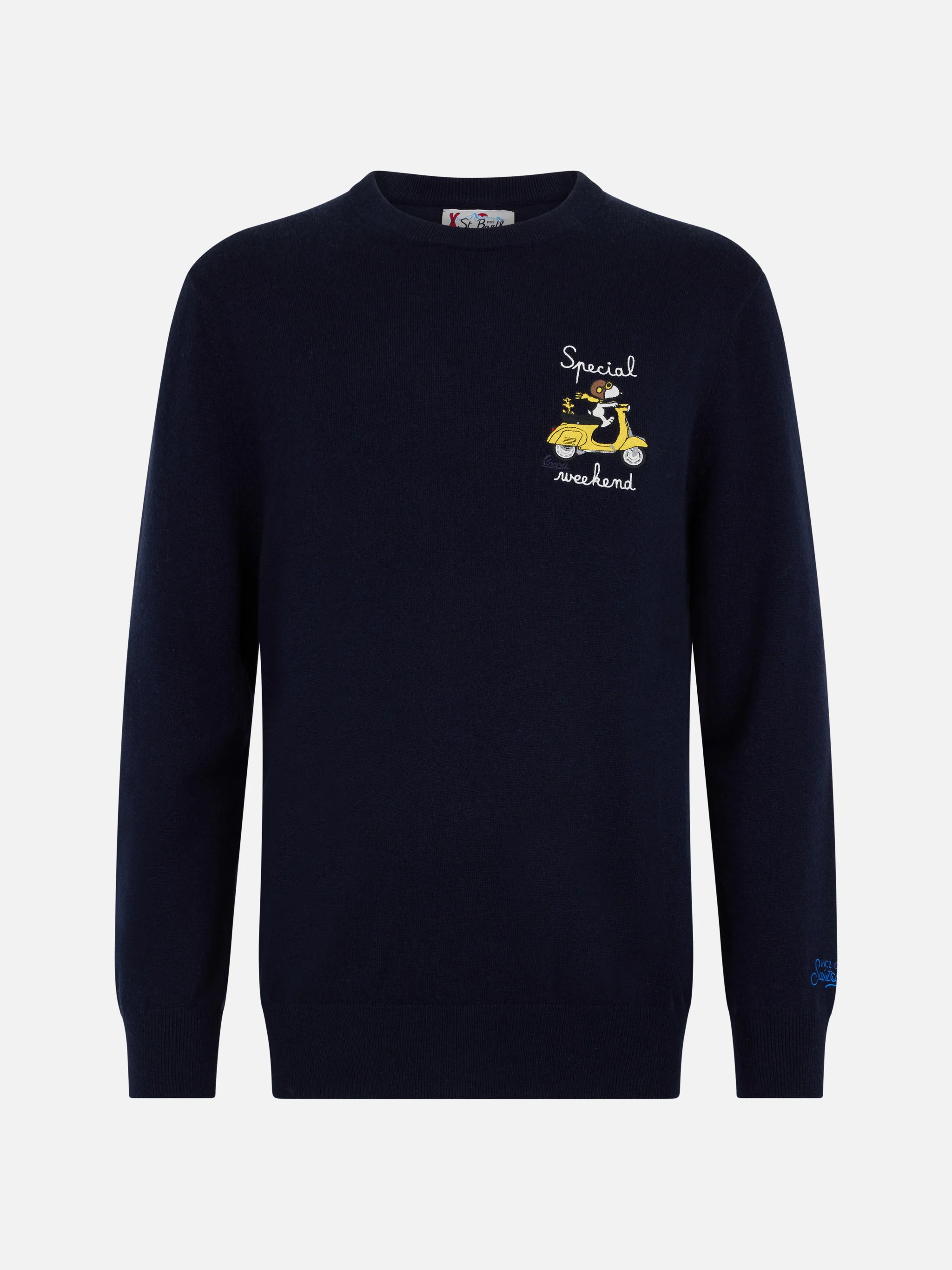 Heron herentrui in blauw met speciale Snoopy-borduurwerk voor het weekend | EDITIE