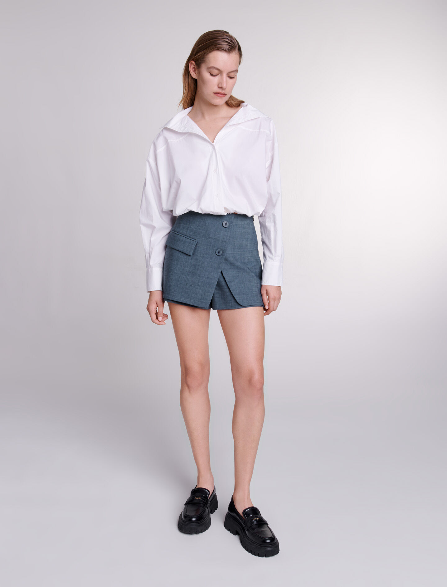 Trompe l'oeil korte broek - Blauw Petrol