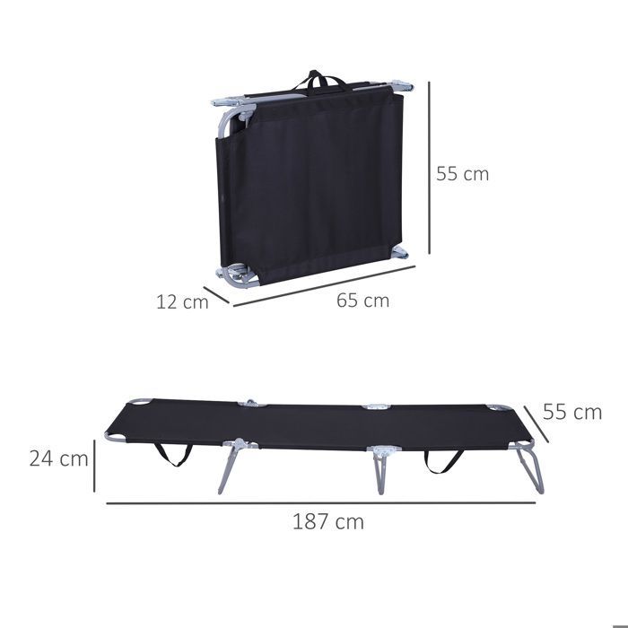 Outsunny - Tumbona/tumbona - Metal - 187x55x24cm - Negro