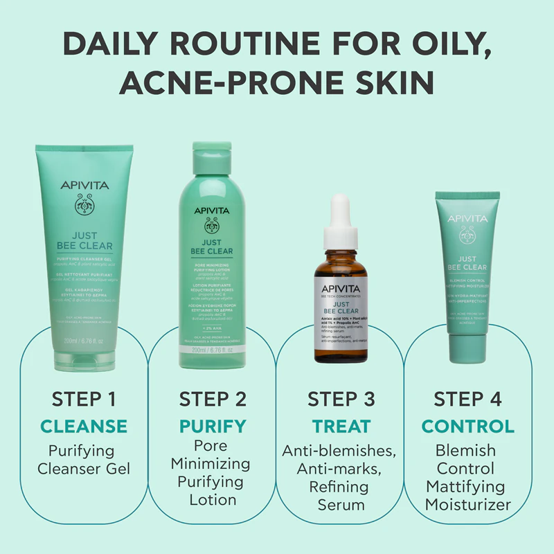 Sérum Apivita Just Bee Clear para pele oleosa e problemática.