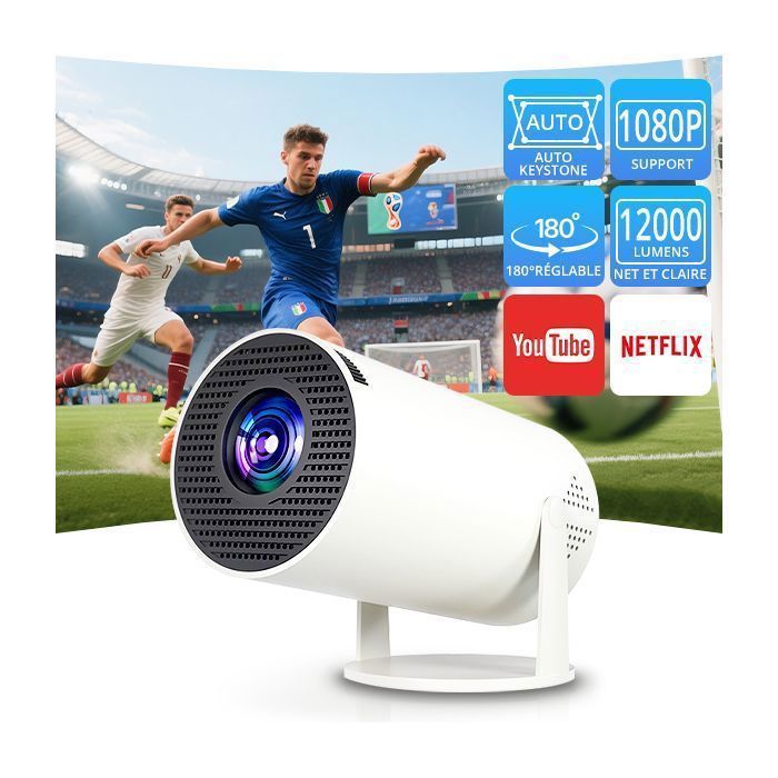 Il videoproiettore EKASN PRO supporta risoluzioni 1080P e 4K, livellamento automatico a 180°, Bluetooth 5.2, Wi-Fi 5G integrato e app Android certificate.