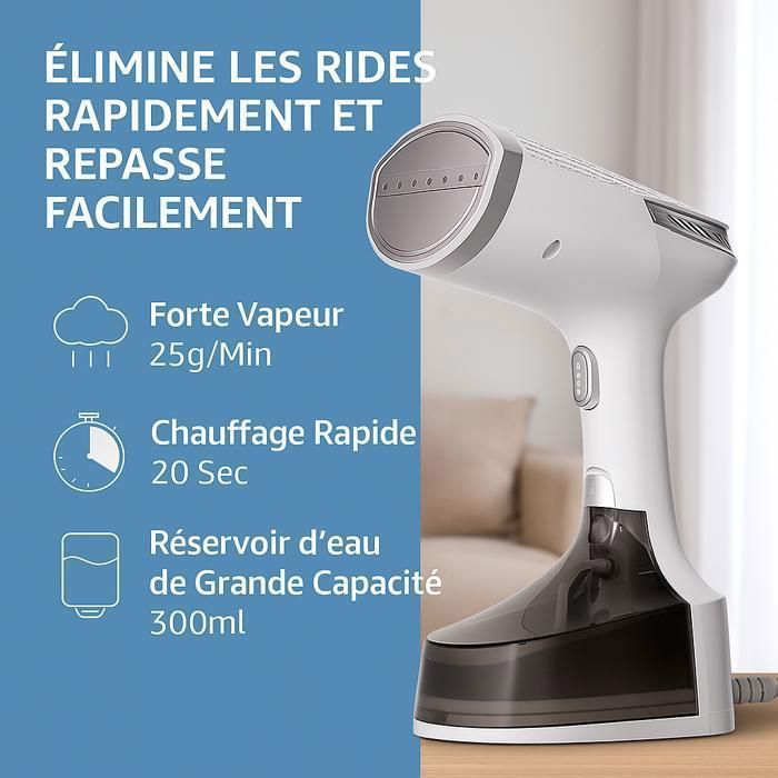 Vaporizador de roupas vertical, vaporizador portátil de 1500 W, vaporizador de roupas de 300 ml, ferro de passar para viagem, aquecimento em 20 segundos.