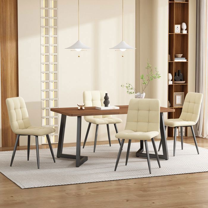 Conjunto de jantar Welcoming Feeling (mesa de jantar de 117 × 68 cm com 4 cadeiras), mesa de jantar moderna bege para cozinha.