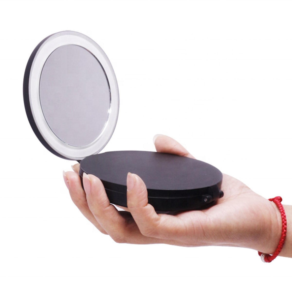 Miroir cosmétique UNIQ, miroir de voyage compact triple avec éclairage LED – Noir