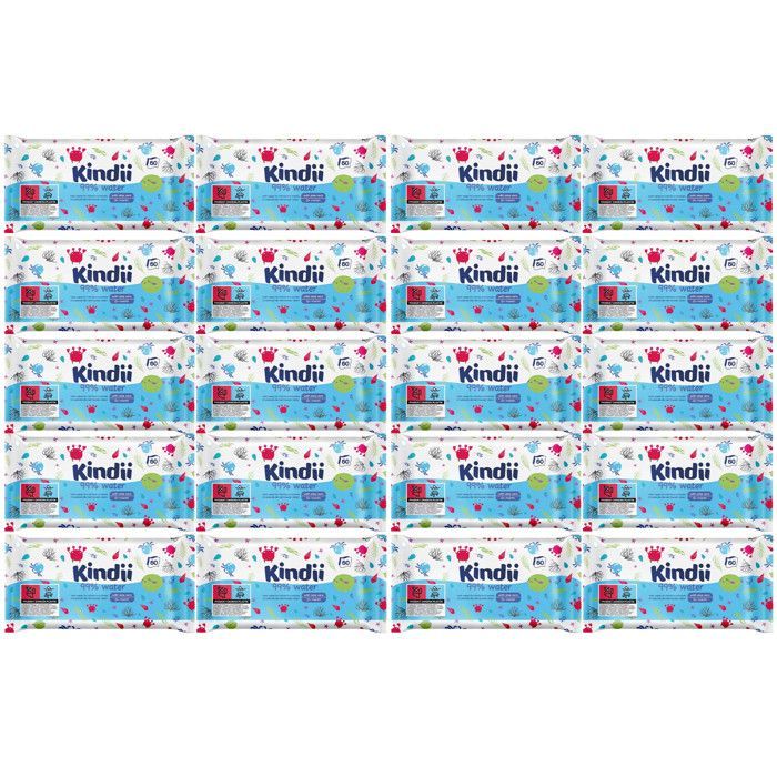 Lingettes humides pour bébés et enfants Kindii 99% EAU AloeVera 20pcs