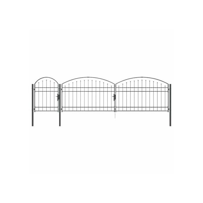 Steel garden gate - vidaXL - Arched top - Grey - 500x125 cm - Lockable - 3 posts included