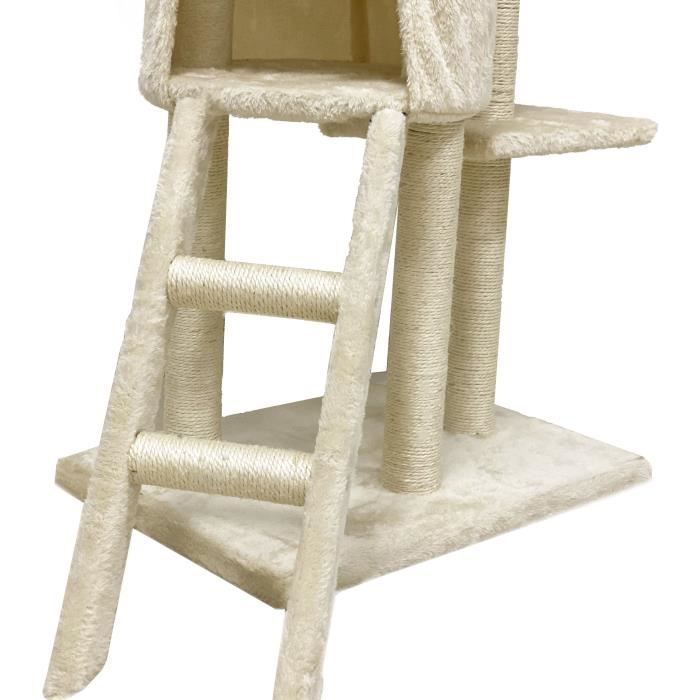 Árbol rascador para gatos JIPSY color beige, 79 x 34 x 138 cm - 3 plataformas, 1 percha, 1 escondite, 1 escalera, postes rascadores