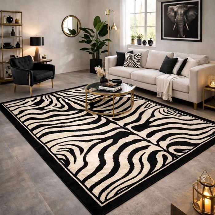 Wohnzimmerteppich 160x225 schwarz gewebt rechteckig Tiermuster LYN1 ZEBRO