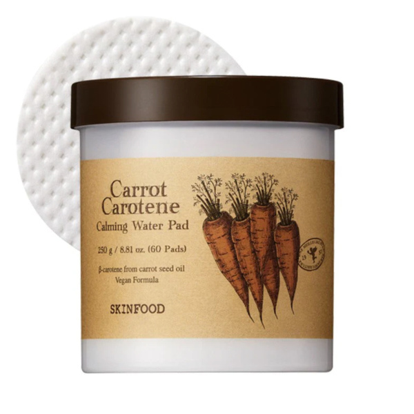 Almohadillas calmantes de agua con zanahoria y caroteno de Skinfood (60 almohadillas)