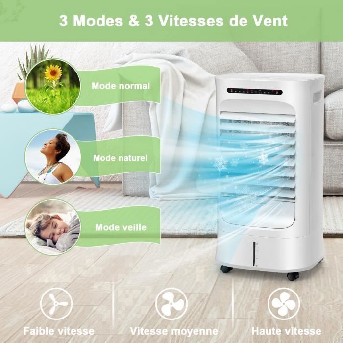 Aire acondicionado/ventilador/humidificador portátil 4 en 1 COSTWAY de 10 L y 55 W - Oscilación de 63° - Temporizador de 15 horas - 39 x 33 x 74 cm
