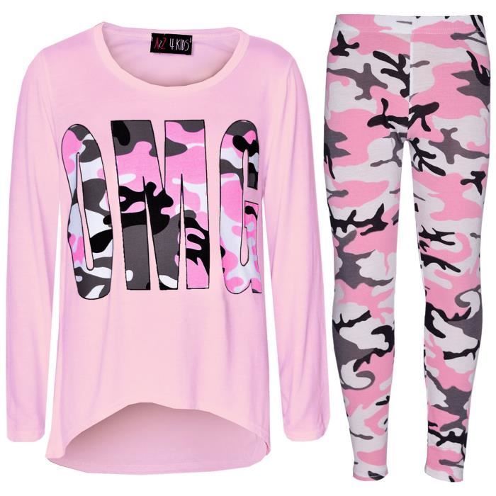 Conjunto de camiseta de manga 3/4 y leggings con estampado OMG - Marca - Modelo - Niña - Rosa bebé - Rosa
