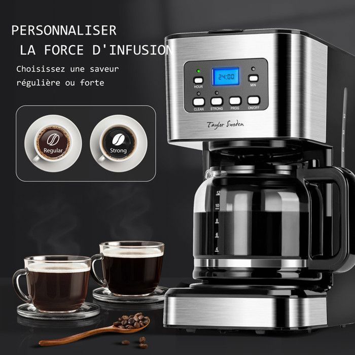 Cafeteira Taylor Swoden Darcy, 0% BPA. 950W, 1,5L. Temporizador programável de 24 horas, função manter aquecido por 40 minutos. Opção de café forte. Autolimpante.