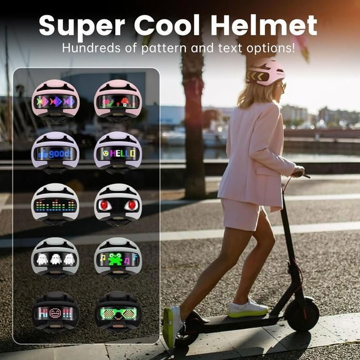 Slimme elektrische fietshelm met doe-het-zelf LED-display en app-bediening voor elektrische fietsen, scooters en fietsen. Eén maat past iedereen.
