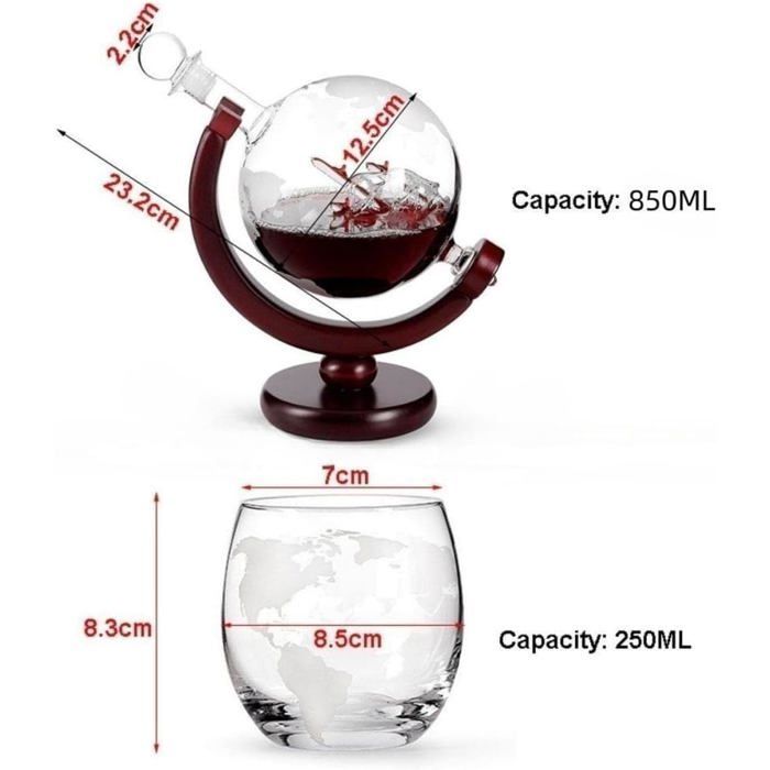 ®RisingFF decanter sferico per whisky con bicchieri, decanter per whisky con 1 decanter e 2 bicchieri