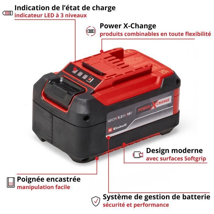 Bateria Einhell PXC PLUS de 5,2 Ah (íon-lítio, 18 V, para todos os dispositivos Einhell PXC)