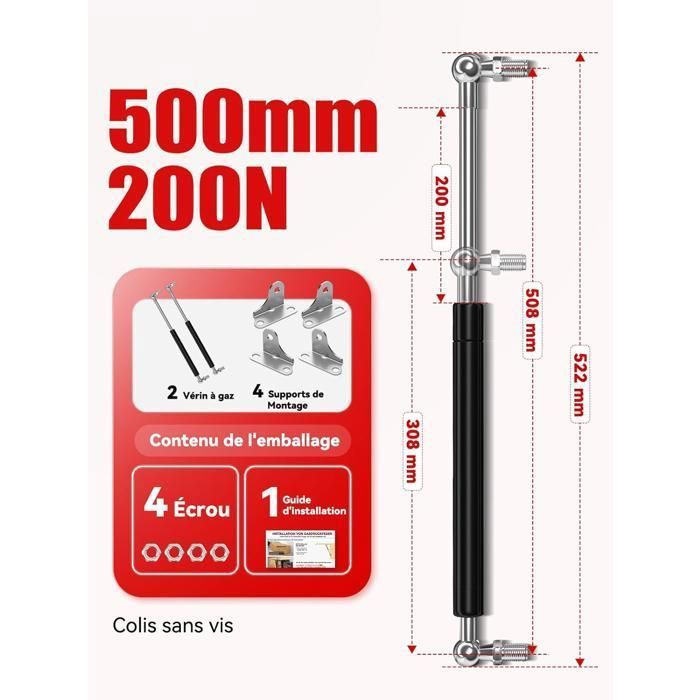 Amortiguador de maletero - Amortiguador hidráulico - 2 unidades - Longitud telescópica 30-50 cm - 200 N/20 kg - Amortiguador hidráulico con soportes de montaje en forma de L