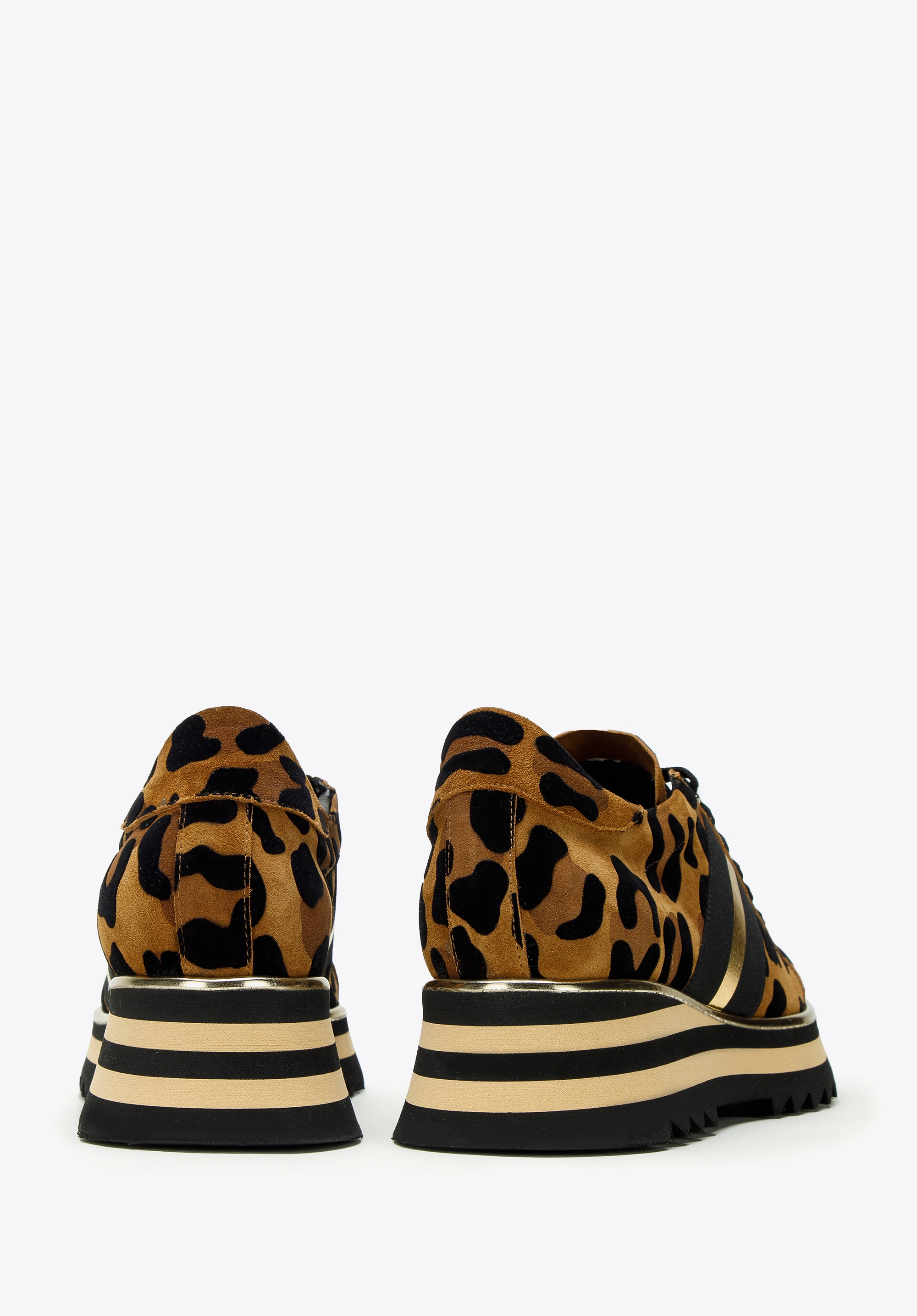 Damskie sneakersy zamszowe w zwierzęcy wzór brązowo-czarne