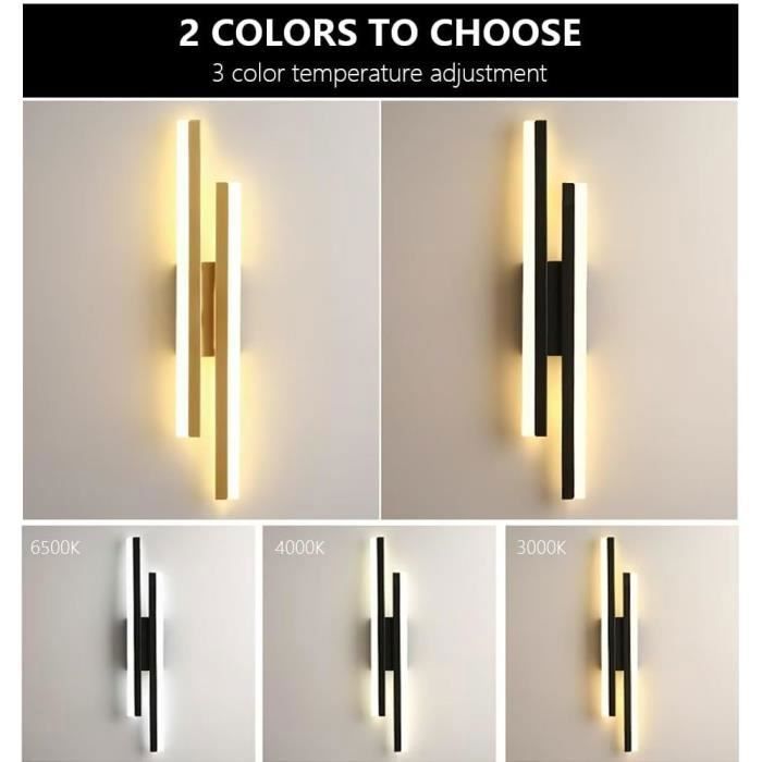 2Pcs Applique Murale Intérieure LED, 16W 3 Température de Couleur Lampe Murale Moderne, pour Chambre, Salon, Couloir, Escalier, Or