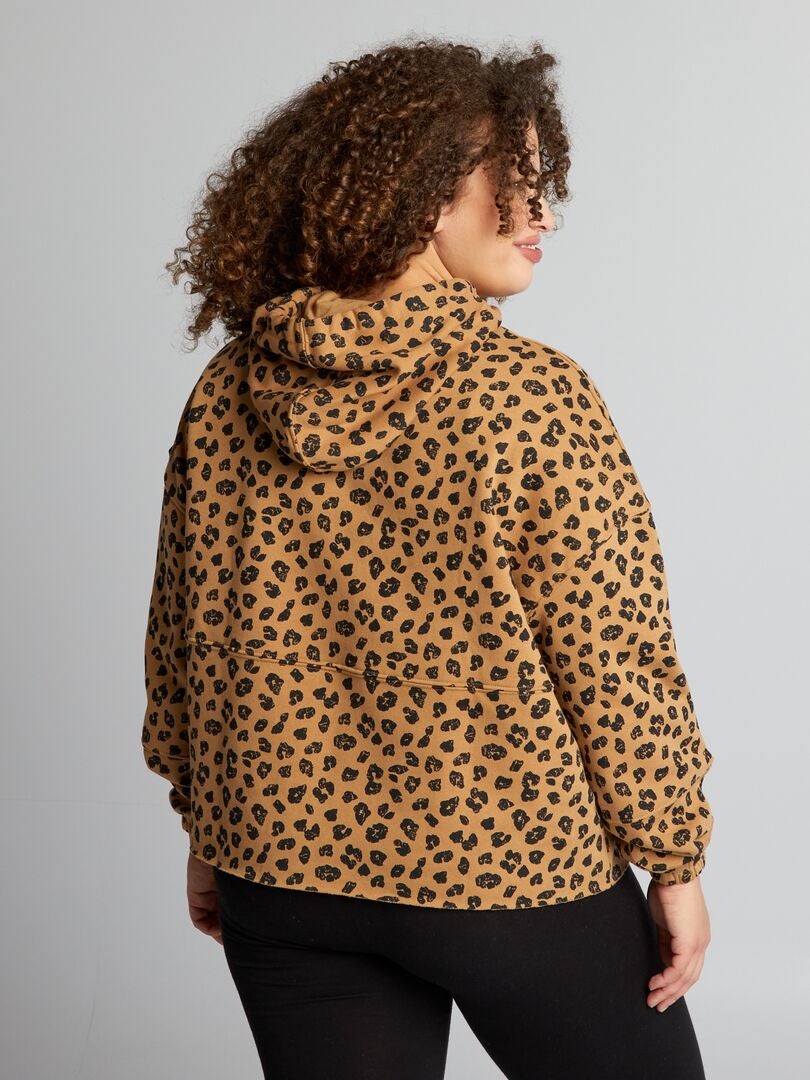 Hoodie met luipaardprint - BRUIN