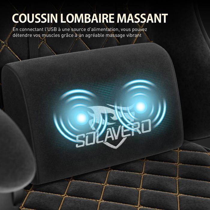 EcoFurnix Gaming en Tissu Suédine, Fauteuil Gamer Ergonomique avec Support Lombaire Massante, Siège de Bureau , Charge 150kg, Noir