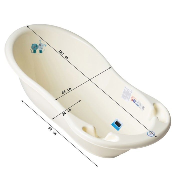 Bañera amarilla para bebés con diseño de perro y gato, con termómetro, 102 cm.